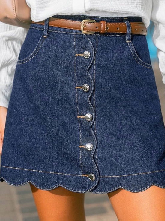 Cupshe Dresses & Skirts - Cupshe Woman’s High Waisted Denim Button-Front Scallop Hem Mini Skirt Sz Small